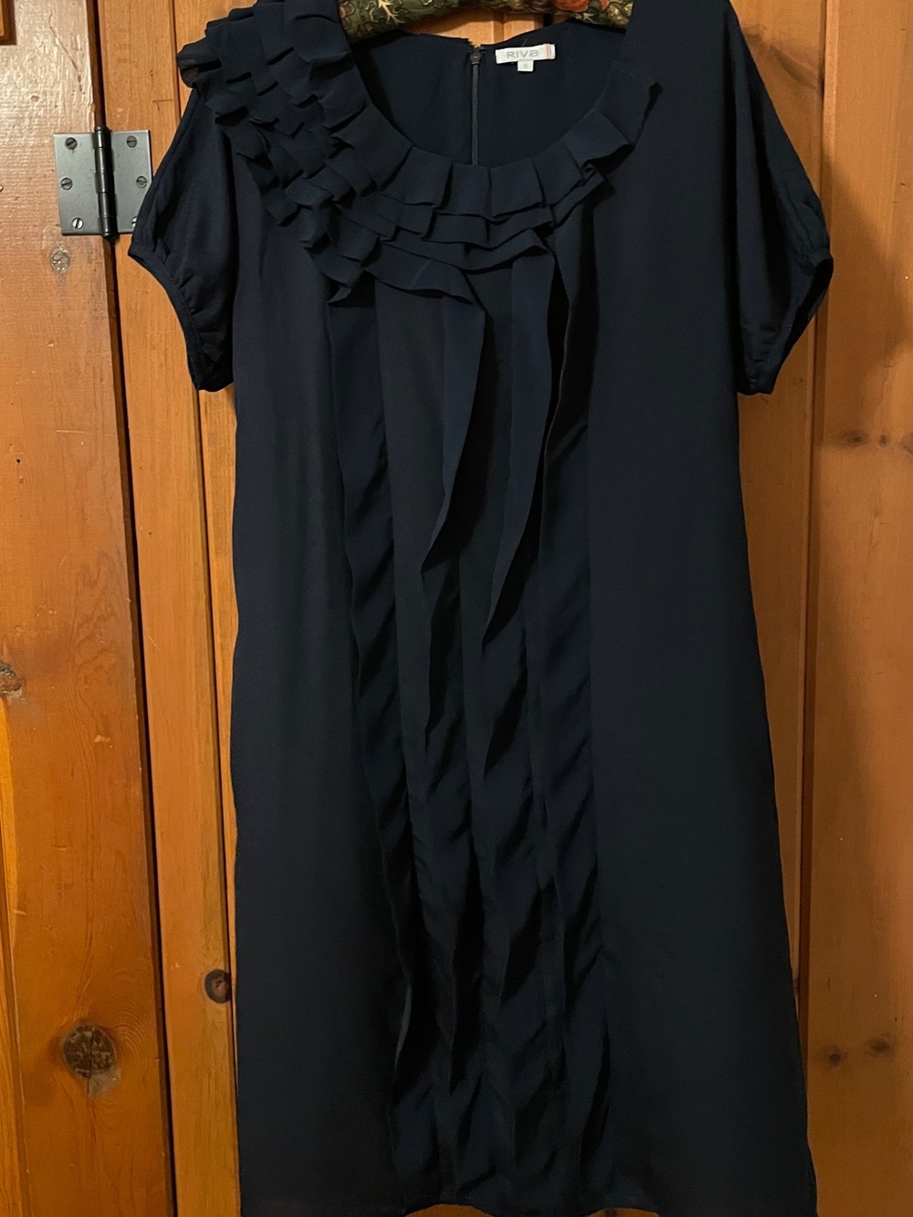 Riva Navy Blue Chiffon Cascading Ruffle Short Shift Dress Size S